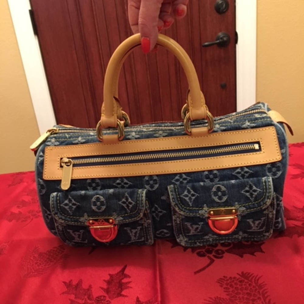 Authentic LV Blue Denim AB Neo Speedy